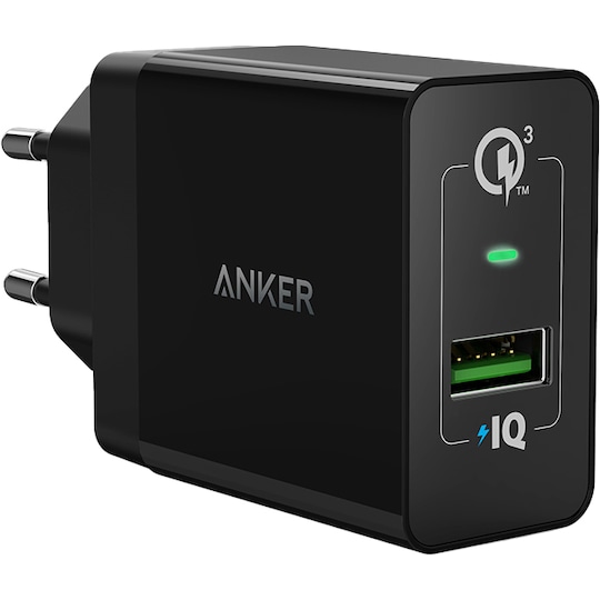 Anker PowerPort+1 w QC 3.0 18W USB-A lader (sort)