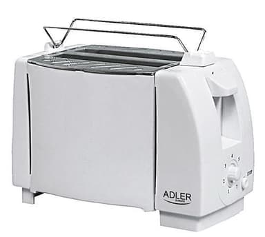 Adler Brødrister AD 33 Hvit, Plast, 750 W, Antall spor 2, Bollevarmer inkludert
