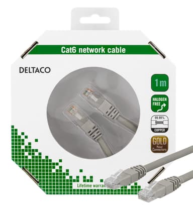 DELTACO U / UTP Cat6 patchkabel 1m, grå