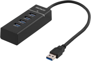 DELTACO USB 3.1 Gen 1 hub, 4-porter, plast, svart
