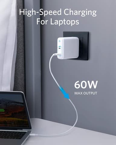 Anker PowerPort III 2-Port 60W USB-C lader (hvit)