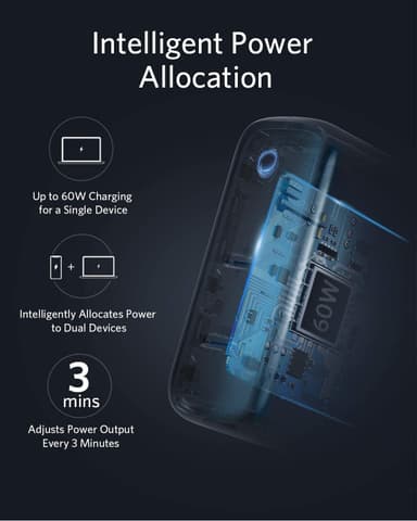Anker PowerPort III 2-Port 60W USB-C lader (hvit)