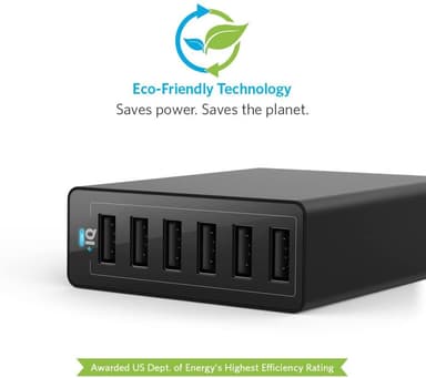 Anker PowerPort 6 multiport USB-A-lader (sort)