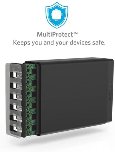 Anker PowerPort 6 multiport USB-A-lader (sort)