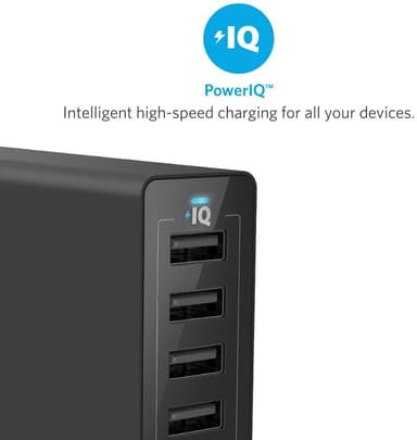 Anker PowerPort 6 multiport USB-A-lader (sort)