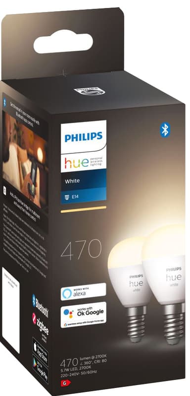 Philips Hue W 5,7W Lust E14 2-pk.