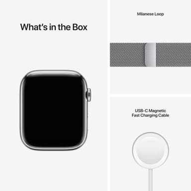 Apple Watch Series 7 45mm GPS+eSIM (sølvfarget stål/sølvfarget Milanese-reim)