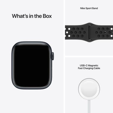 Apple Watch Series 7 Nike 45mm GPS (midnatt alu/antrasittsort sportsreim)