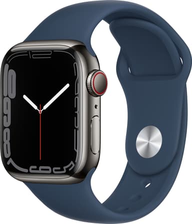 Apple Watch Series 7 41mm GPS+eSIM (grafitt stål/havdypblå sportsreim)