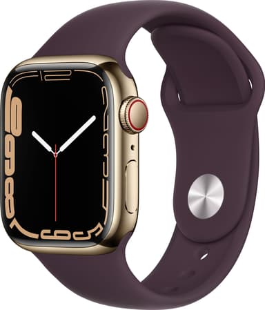 Apple Watch Series 7 41mm GPS+eSIM (gull stål/mørk kirsebær sportsreim)