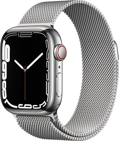 Apple Watch Series 7 41mm GPS+eSIM (sølvfarget stål/sølvfarget Milanese-reim)