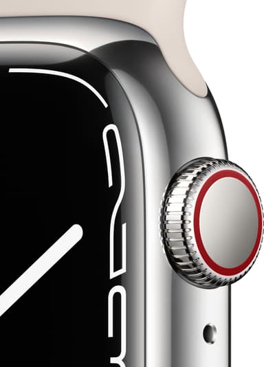 Apple Watch Series 7 41mm GPS+eSIM (stål i sølv/stjerneskinn sportsreim)