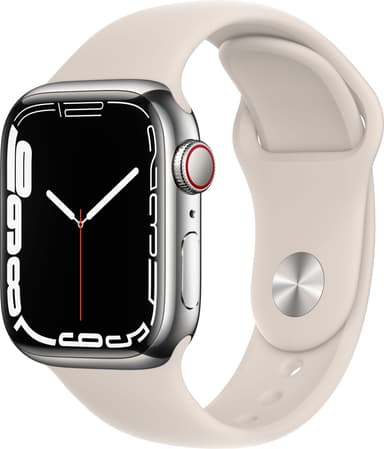 Apple Watch Series 7 41mm GPS+eSIM (stål i sølv/stjerneskinn sportsreim)