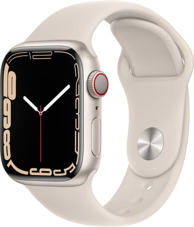 Apple Watch Series 7 41mm GPS+eSIM (sølv stål/stjerneskinn sportsreim)