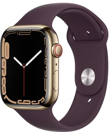 Apple Watch Series 7 45mm GPS+eSIM (gullstål/mørk kirsebær sportsreim)