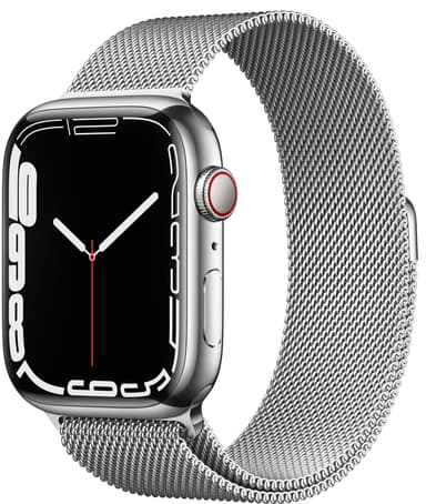 Apple Watch Series 7 45mm GPS+eSIM (sølvfarget stål/sølvfarget Milanese-reim)