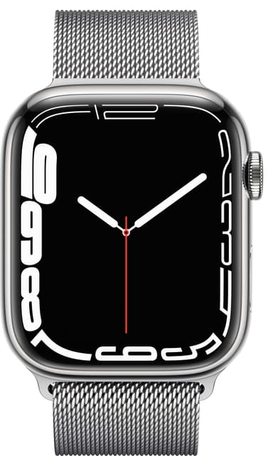 Apple Watch Series 7 45mm GPS+eSIM (sølvfarget stål/sølvfarget Milanese-reim)