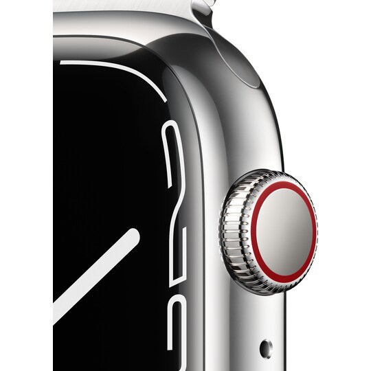 Apple Watch Series 7 45mm GPS+eSIM (sølvfarget stål/sølvfarget Milanese-reim)