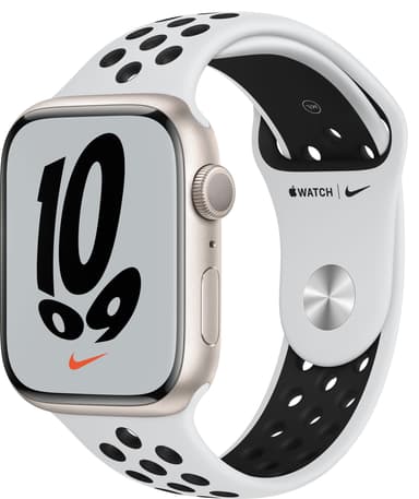 Apple Watch Series 7 Nike 45mm GPS (stjerneskinn alu/platinasort sportsreim)