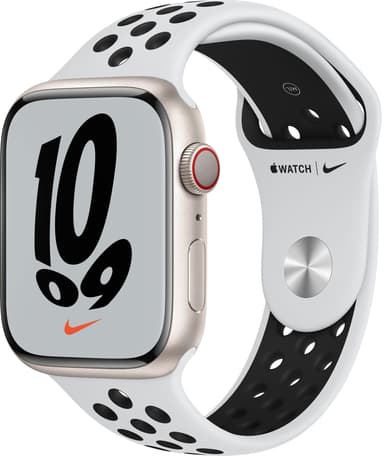 Apple Watch Series 7 Nike 45mm GPS+eSIM (sjerneskinn alu/platinasort sportsreim)