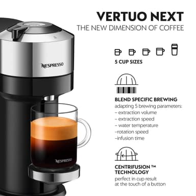 NESPRESSO® Vertuo Next kaffemaskin fra DeLonghi Bundle, Krom