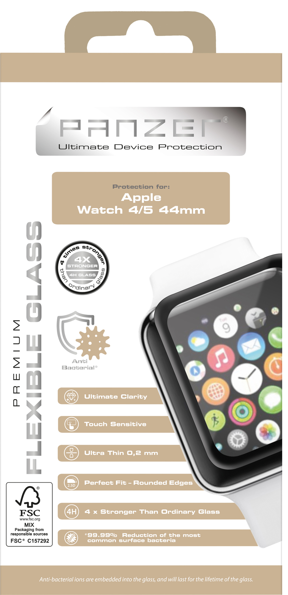 Panzer Apple Watch 4/5 44mm fleksibel skjermbeskytter i glass