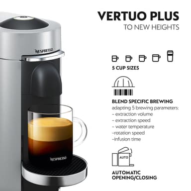 NESPRESSO® Vertuo Plus Deluxe kaffemaskin fra Delonghi, Sølv