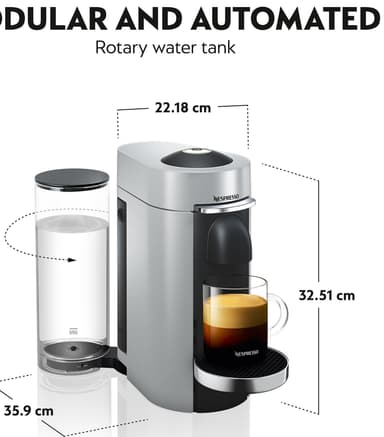 NESPRESSO® Vertuo Plus Deluxe kaffemaskin fra Delonghi, Sølv