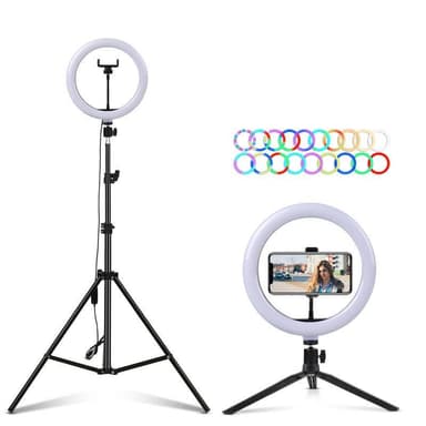 LED RGB Ring Light 30cm Diameter med mobilholder med stativ og gulvstand 5 Trinn Dimmable 19 Lysmodus Selfie Lamping Ring Lamping Ring Light