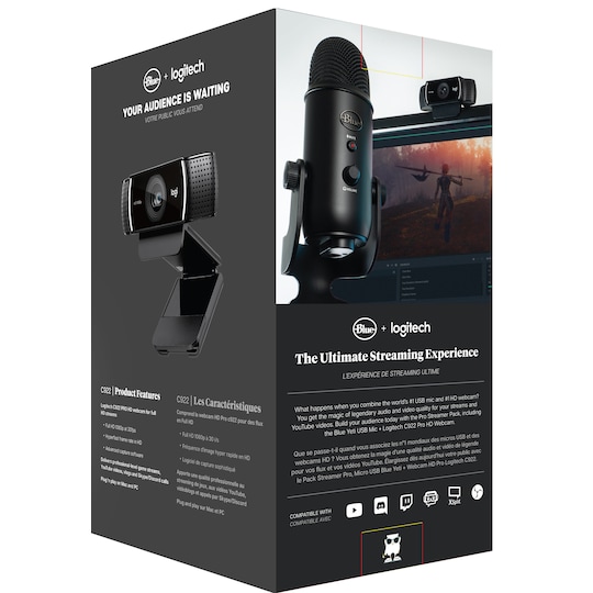 Logitech C922 Pro Webcam & Blue Yeti mic streaming bundle