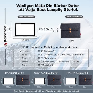 Kebnecase Sweden/12'' Stilig nordisk
design
laptop ermet
/ bærbar etui