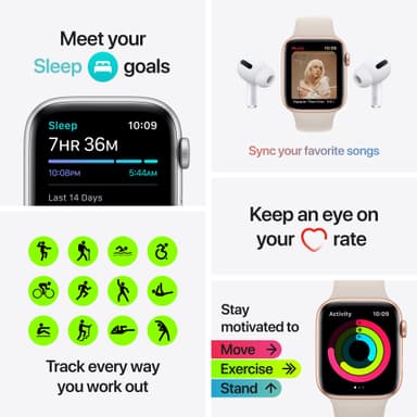 Apple Watch SE 44 mm GPS (gullfarget alu/stjernelys sportsreim)