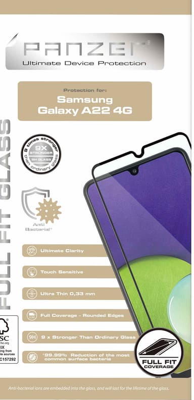 Panzer Full-Fit Samsung Galaxy A22 4G skjermbeskytter (sort)
