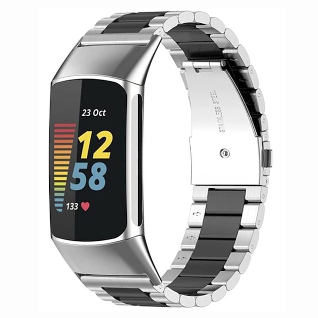 Rustfritt stål armbånd Fitbit Charge 5 - Sølv/svart