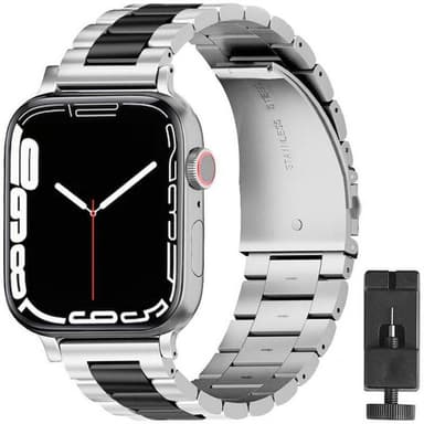 Armbånd Rustfritt stål Apple Watch 7 (45mm) - Sølv/Sort