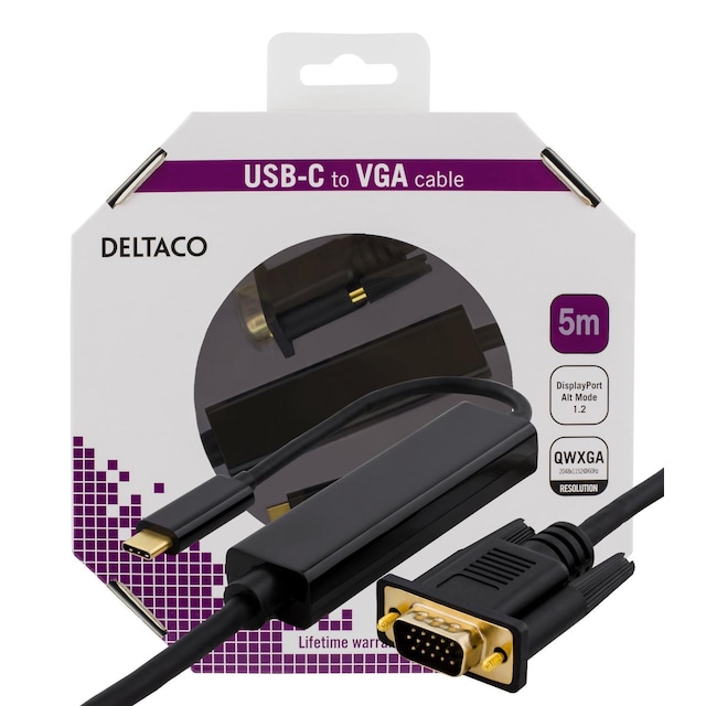 deltaco USBC  VGA QWXGA 2048x1152 60Hz 5m DP 1.2 Alt Mode black