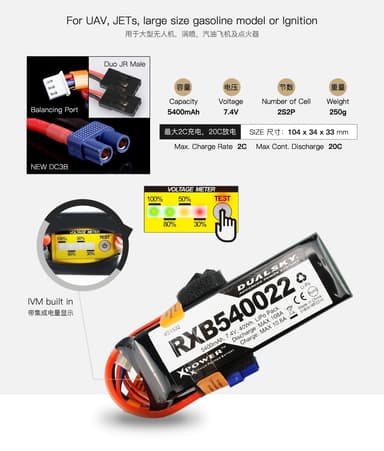 2s  5400mah - rx lipo - dualsky med måler