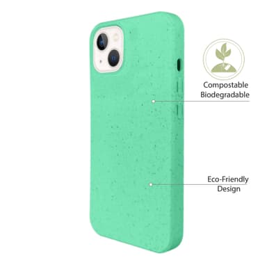 Miljøvennlig ekte lær iPhone 13 deksel -  Mint Green