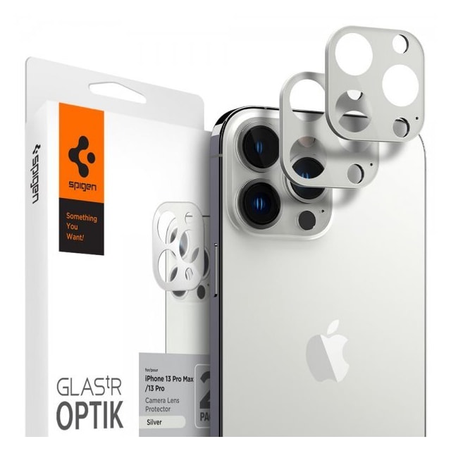 Spigen iPhone 13 Pro/iPhone 13 Pro Max Linsebeskyttelse Glas.tR Optik 2-pack Sølv