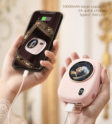 Power Bank og håndvarmer rosa 10000mAh