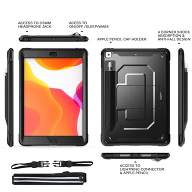 Beskyttelsesdeksel for iPad 2020/2019 10,2" 4-i-1 svart