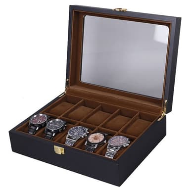 Displayboks for 10 klokker Svart/Brun