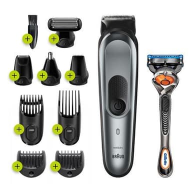 Braun Trimmer Alt-i-ett MGK7221 Driftstid (maks) 100 min, Nesetrimmer inkludert, Litiumion, Antall barberhoder/kniver 1, Svart/Grå, Våt og tørr