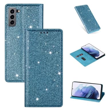 Glitter Smart FlipCase Samsung Galaxy S22 Plus  - Lyse blå