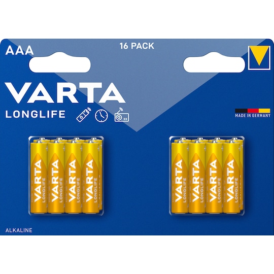 Varta Longlife AAA batteri (16-pakk)