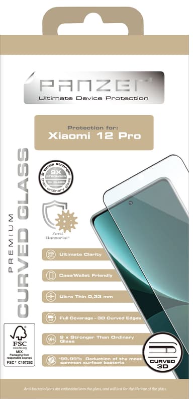 Panzer Curved Xiaomi 12 Pro skjermbeskytter