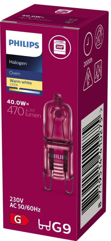 Philips halogenpære for stekeovn 40W G9 871951441027500