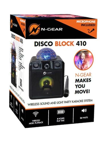 N-Gear Bærbar Bluetooth og Disco Karaoke Høyttaler Disco Block 410 50 W, Bærbar, Trådløs tilkobling, Svart, Bluetooth