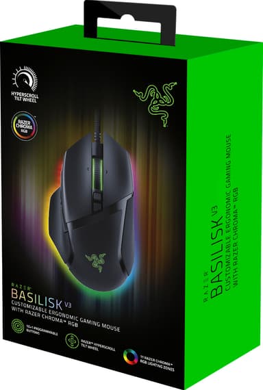 Razer Gaming-mus Basilisk V3, Optisk, 26000 DPI, Svart