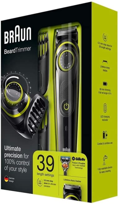 Braun skjeggtrimmer BT3041 Driftstid (maks) 60 min, Antall barberhoder/blader 1, Svart/grønn, våt og tørr